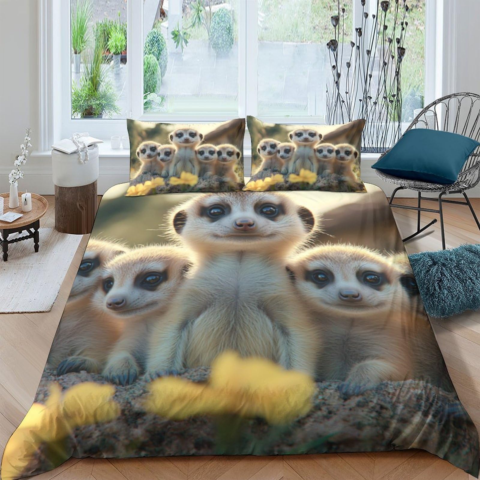 Ctjqhvkz Style-3 3D Printed Meerkat Family Fitted Sheet Microfiber Soft Animal Design Bed Cover For Bedroom Guest Room Decor Single（135X200cm）