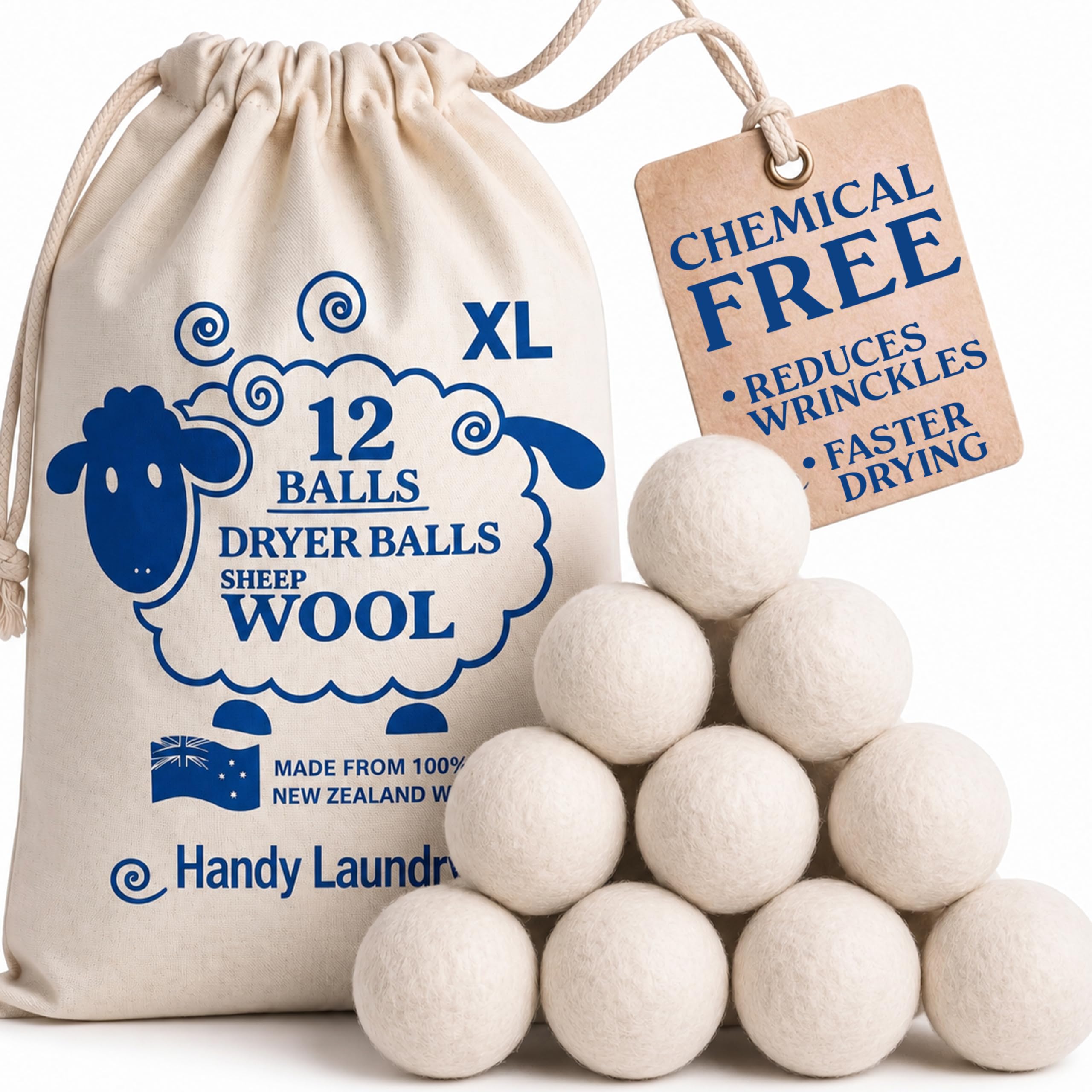Handy Laundry Palline di ammorbidente in tessuto naturale, riutilizzabili, per lavatrice, riducono grinze e tempo di asciugatura. Migliore alternativa alle palline di plastica e all'ammorbidente