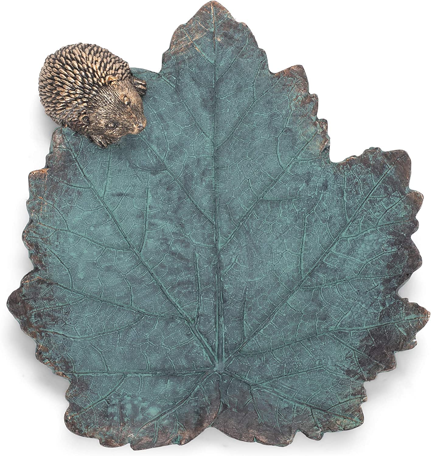 Roman Giftware Inc., Garden Collection, Vogeltränke mit Igel auf Blatt, religiös, inspirierend, langlebig, 5,1 cm hoch, 20,3 x 17,8 x 5,1 cm