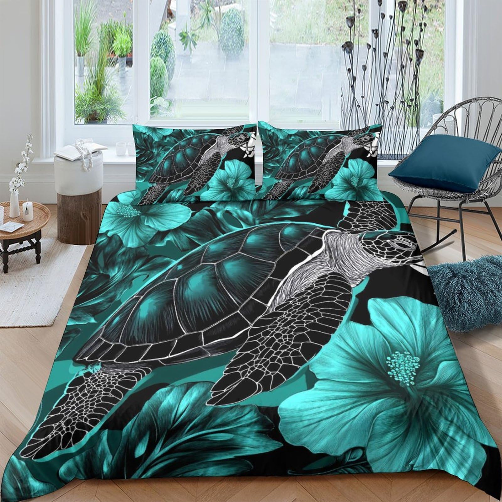 Ctjqhvkz Style-5 3D Printed Sea Turtle Fitted Sheet Microfiber Floral Mattress Cover Anti-Slip Washable Bedroom Decor For Adults Teens Single（135X200cm）