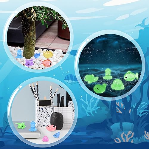 Miniatura 4 de Tazimi 48 piezas de mini figuras de resina de animales oceánicos que brillan en la oscuridad, adornos de acuario para jardín, casa de muñecas,