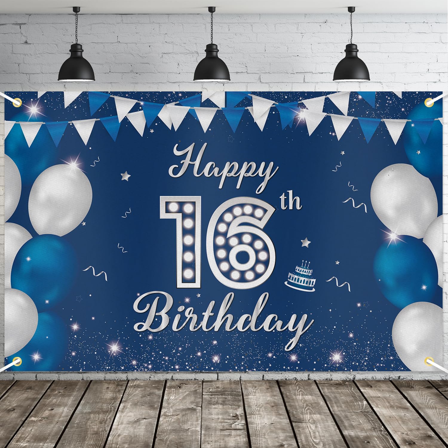 JOYKY 16th Birthday Banner, Blue, 70.8 x 45.2 Inches, Standard Banner, Perfect for Boys' 16th Birthday Parties, Indoor & Outdoor Use — image 1