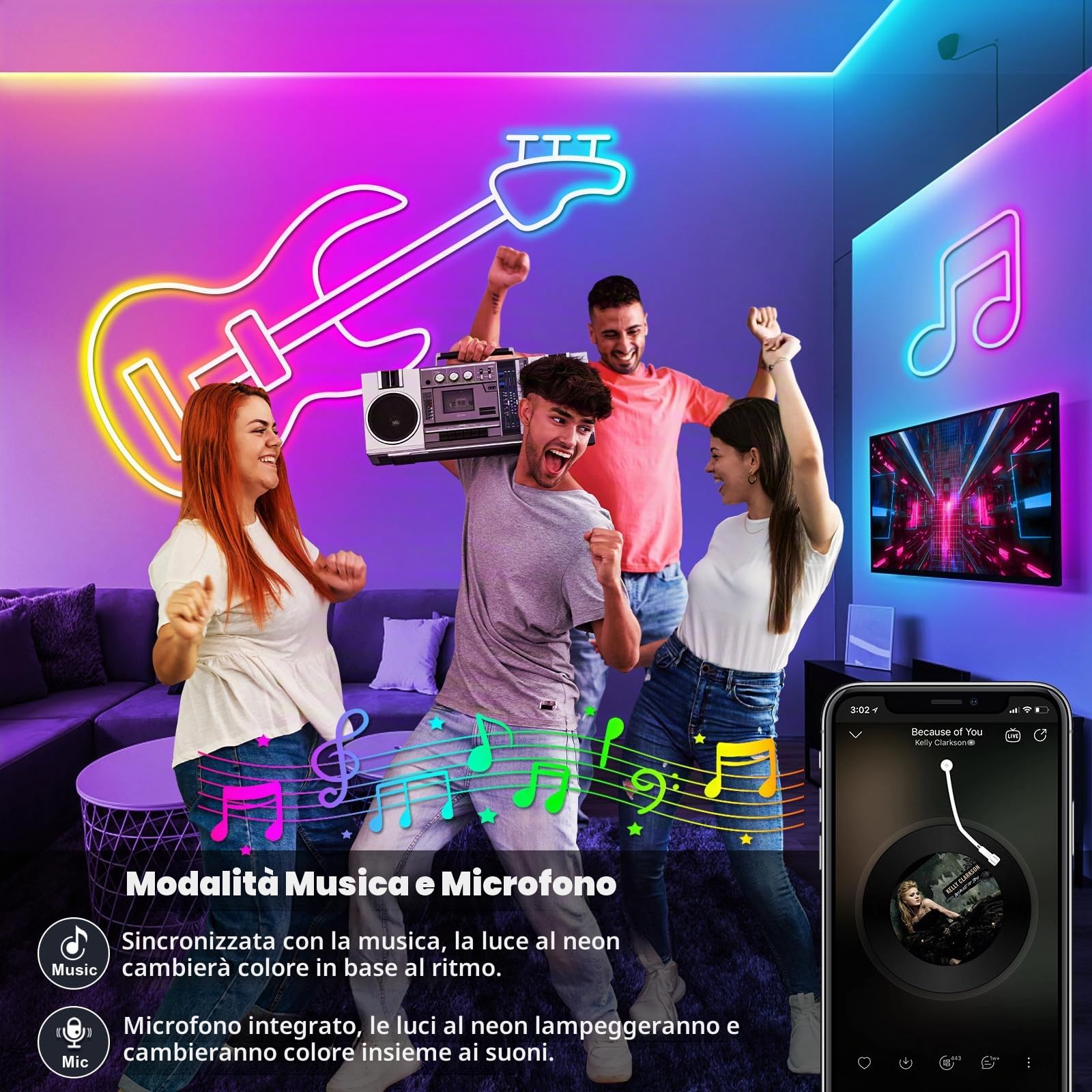 30m Luci a LED per corda al neon, controllo tramite app/telecomando, corda luminosa LED flessibile, più modalità, luci al neon RGB per esterni impermeabili IP65