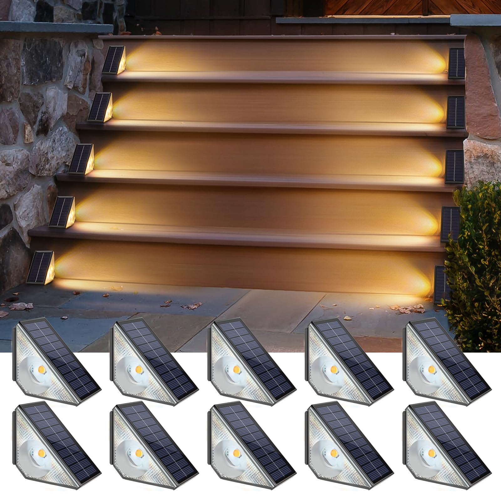 ASOMST Solar Step Lights 10 Packs, LED Deck Light Outdoor Waterproof IP67, Solar Powered Fence Lighting Warm White, Solar Stair Light Decorative for Garden Yard Patio Porch Front Door Pathway