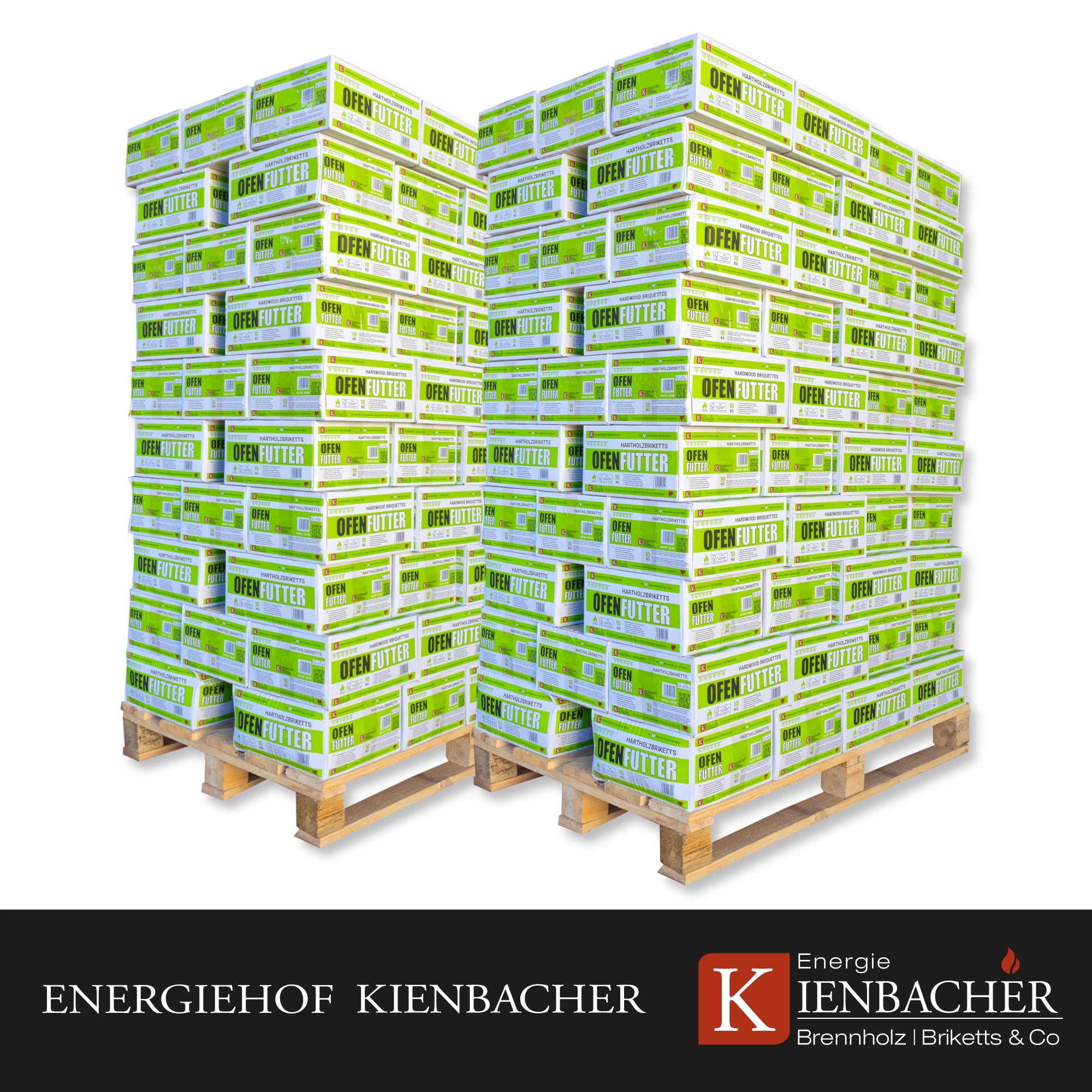2000kg Nestro Hartholzbriketts Buche und/oder Eiche, je nach Verfügbarkeit, im 10kg Karton FSC Gluthalter Kamin Ofen Brenn Holzbriketts Kohle | 2 Paletten | Energie Kienbacher