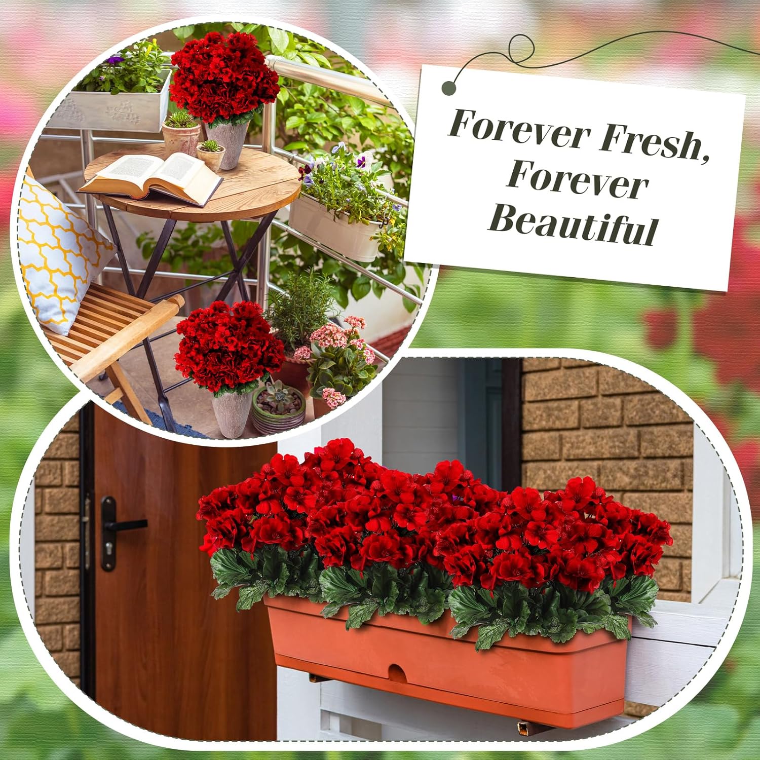 Geosar 8 Bundles Artificial Geraniums for Outdoor 17 Inch Faux Silk Geraniums Plants Faux Flower Bundles UV Resistant Fake Silk Flowers for Home Wedding Table Centerpieces Garden Indoor Decor (Red) - Image 6