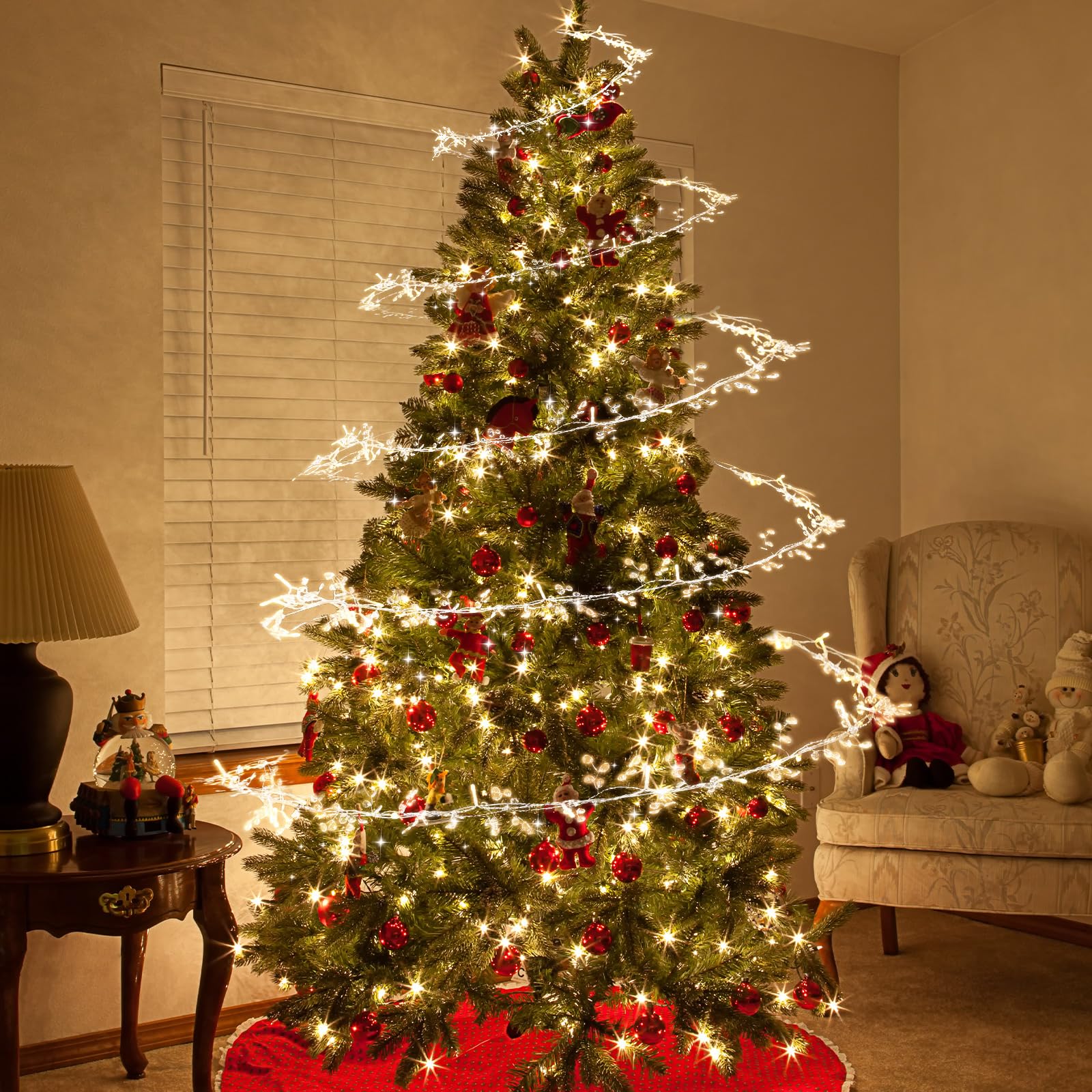 Tuanse Guirlande Lumineuse pour Sapin de Noël de 10 m avec 100 lumières LED à Piles à Suspendre avec Fil métallique Pliable pour Sapin de Noël, Couronne de Mariage, décoration de fête de Mariage