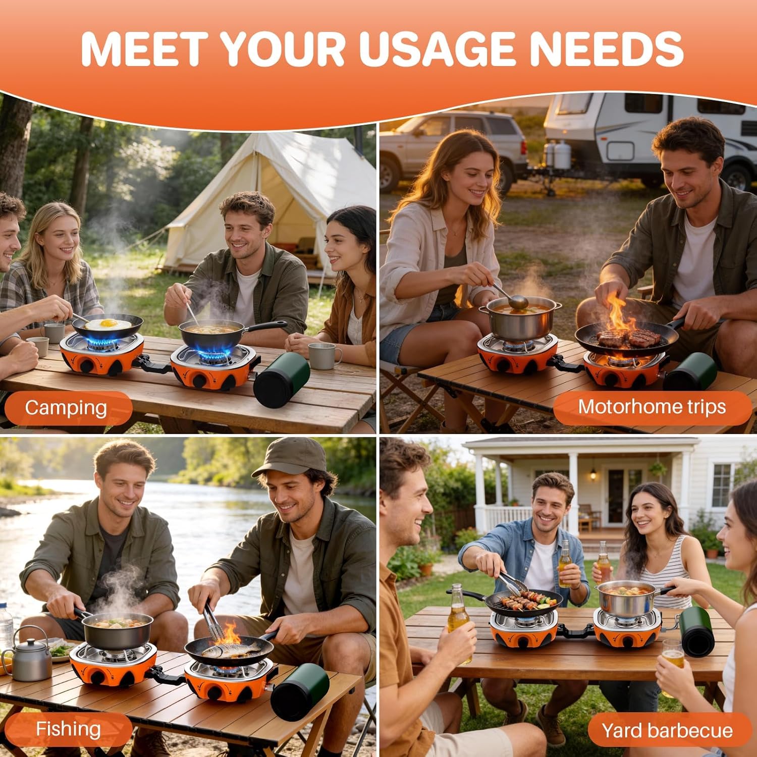 FUNYKICH 2-Burner Foldable Camping Stove with Carrying Bag, Portable Propane Camp Stove with Adjustable Burners & Piezo Ignition, for Camping Tailgating Essentials Gear