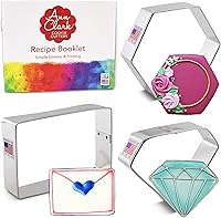 Vista 1 de Juego de 3 piezas de cortadores de galletas con formas geométricas, fabricado en los Estados Unidos por Ann Clark, rectángulo, hexagonal, gema