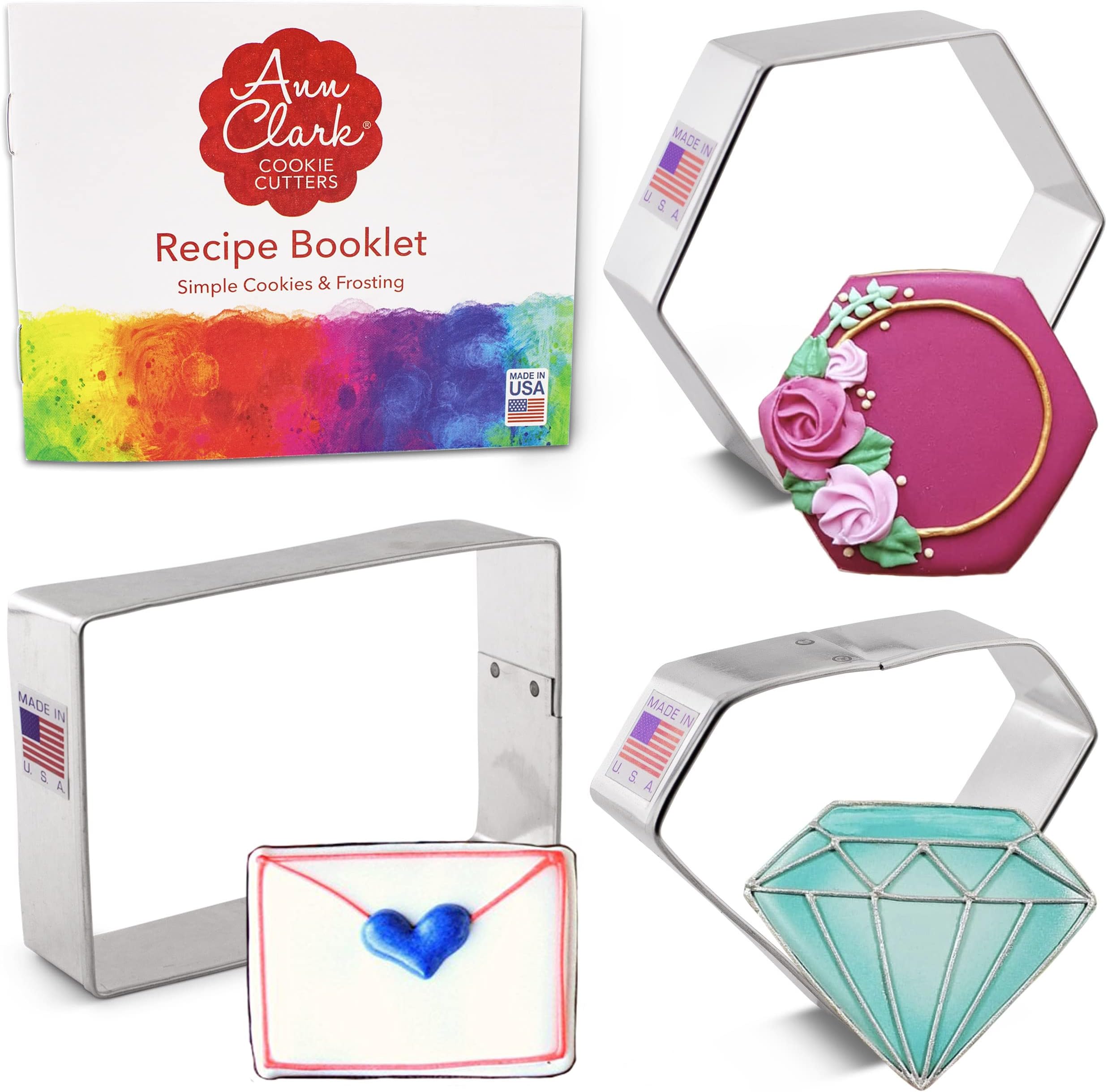 Geometric Shapes Cookie Cutters 3-Pc. Set Made in the USA by Ann Clark, Rectangle, Hexagon, Gem