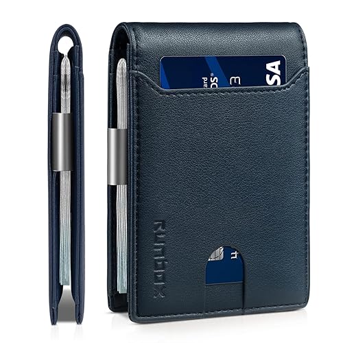 RUNBOX Slim Wallets for Men - Leather Money Clip Mens Wallet - RFID Blocking Front Pocket Bifold Wallet - Thin Credit Card Holder with Gift Box