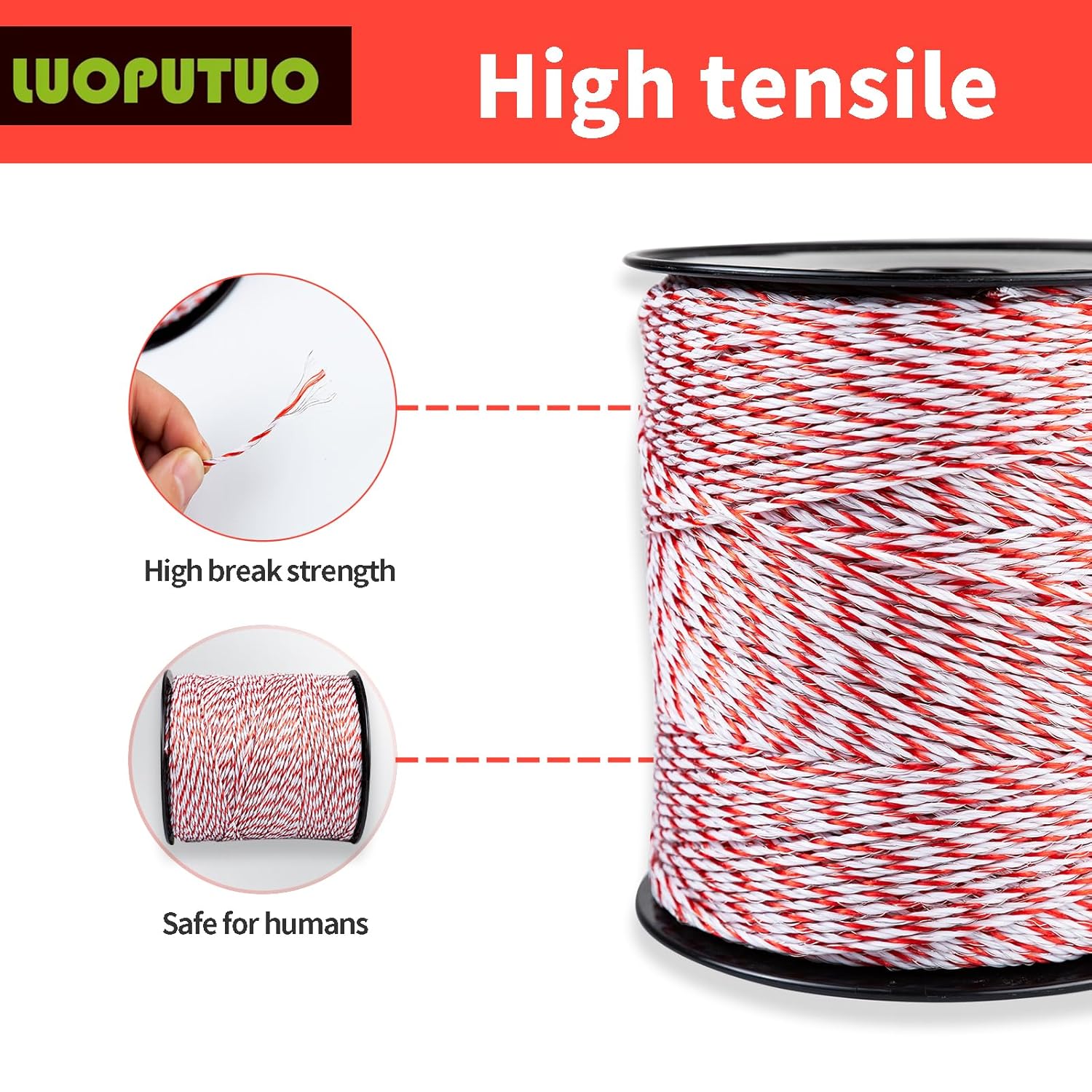 Electric Fence Polywire - 1640ft/500m | 6 Stainless Steel Strands, High Conductivity, Rust & UV Resistant | Portable Fencing for Livestock, Garden & Farm Enclosures