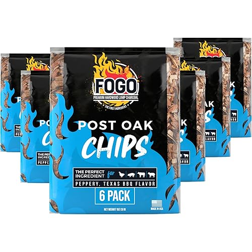 FOGO Post Oak Wood Chips for Grilling and Smoking, Bold Texas BBQ Flavor for Charcoal and Gas Grills, Made in USA, 1.4 lb Bag, 6-Pack