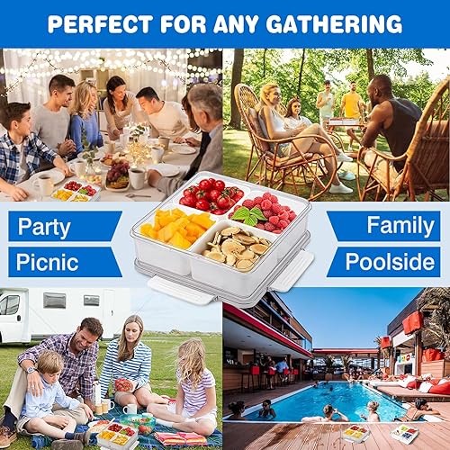 Miniatura 4 de 2 Pack Sealed 4 Compartment Snackle Box Container, Divided Food Serving Trays & platters with Lid for Snack, Fruit, Vegetable, Fish, Meat,