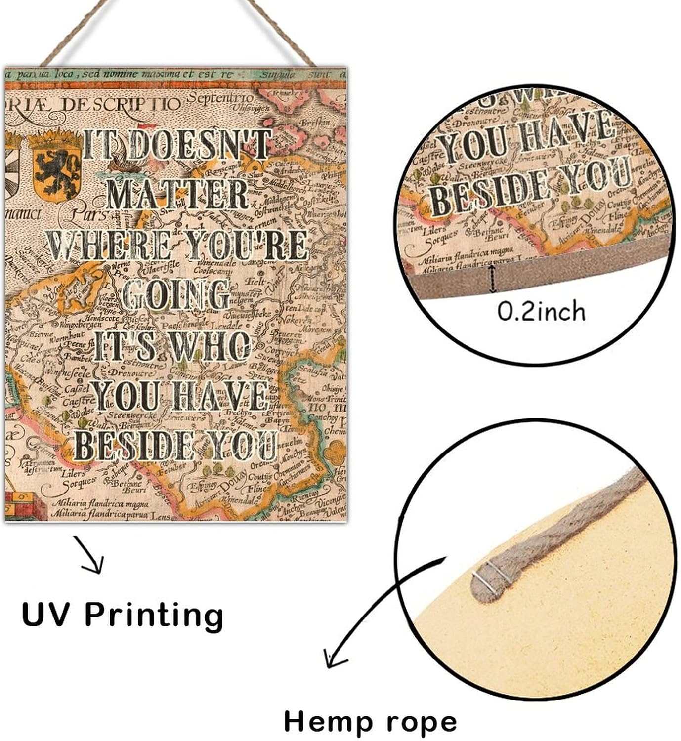 It Doesn't Matter Where You're Going Wood Wall Art Plaque Antique Maps of The World Wood Sign Farmhouse Rustic Wooden Door Hanging Signs for Game Room Playroom 18x24in