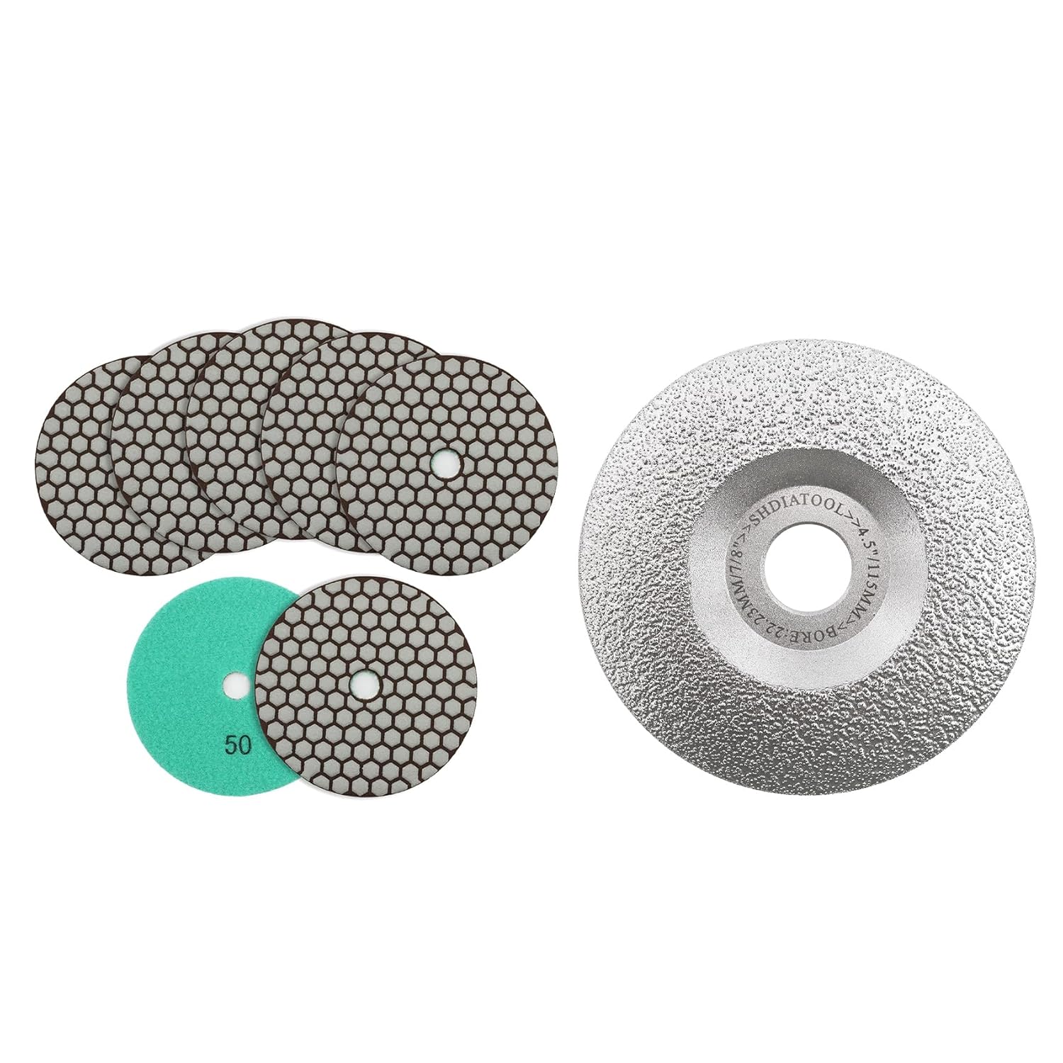 SHDIATOOL 5 Inch Dry Diamond polishing Pads Grit 50 for Granite Marble Quartz(7-Pack)
