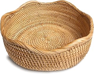 HITOMEN Handmade Rattan Bread Baskets Round Wicker Fruit Serving Storage...
