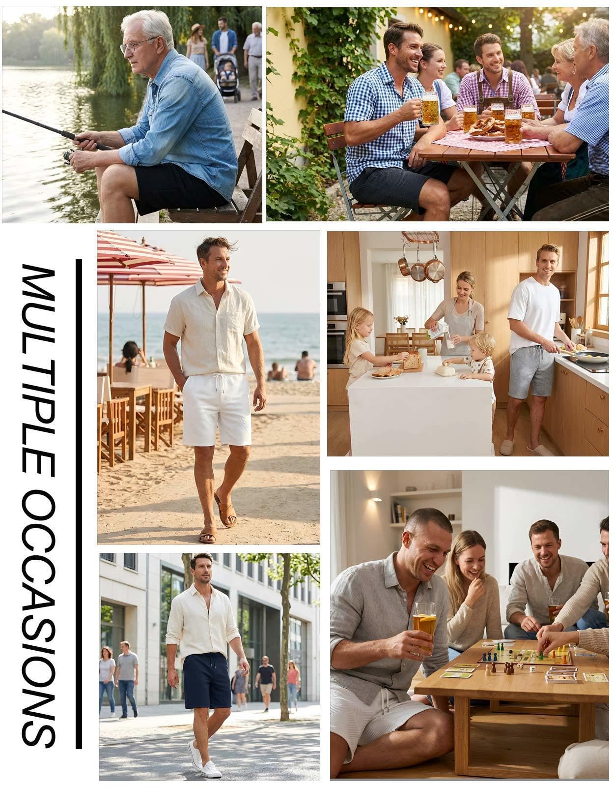 Halfword Pantalones Cortos Hombre Shorts Casual Tejido hasta la Rodilla Textura Gruesos Verano Cintura Elástica Bermudas Casa - 5