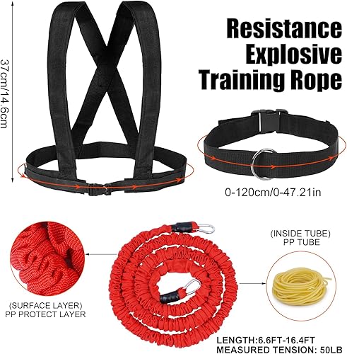 Miniatura 4 de FACULX El juego de entrenamiento de velocidad y agilidad incluye paracaídas de resistencia para correr, fuerza explosiva, cuerda de resistencia para