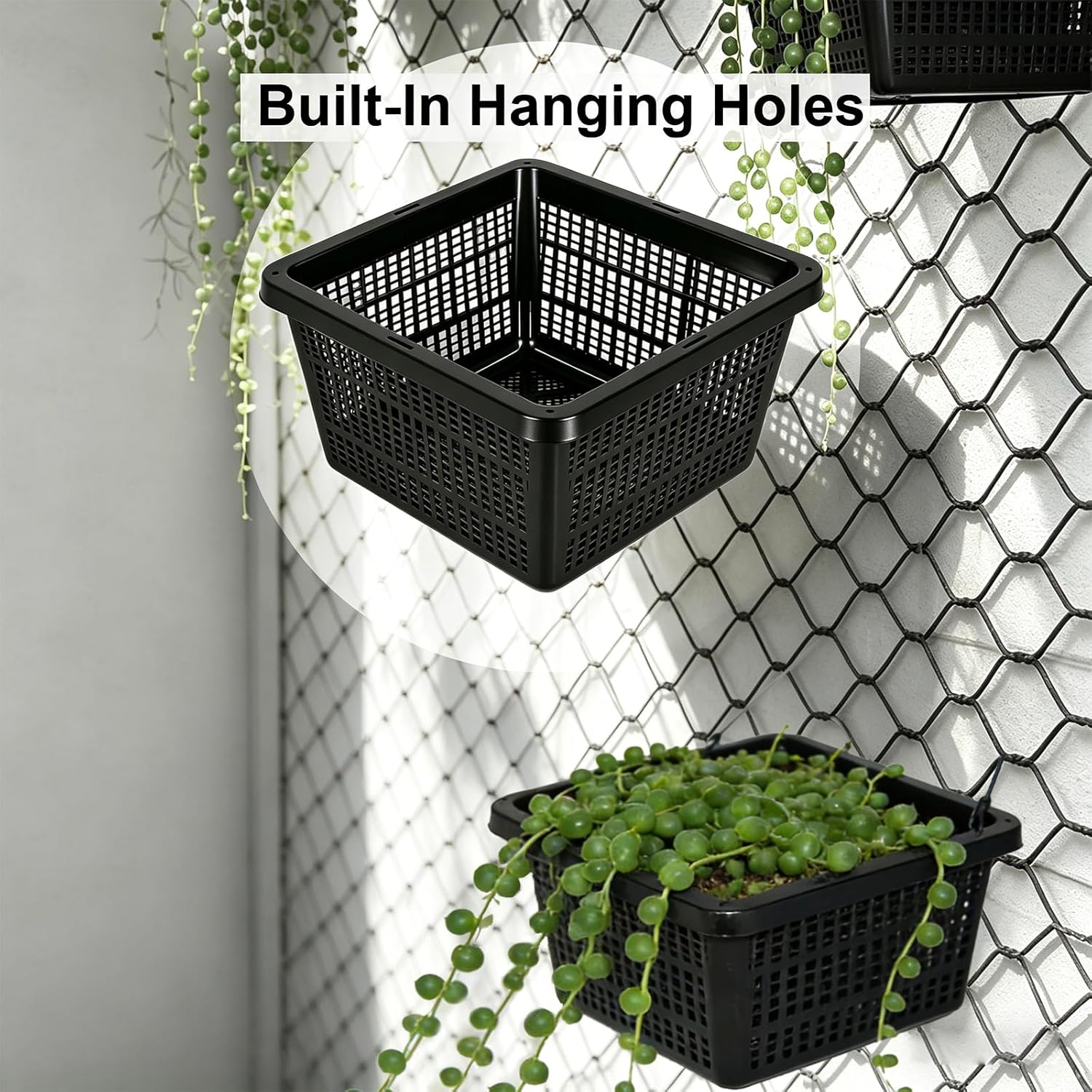 12 Pcs 7 Inch Aquatic Plant Baskets for Hydroponics Water Garden Plant Pots Black Plastic Mesh Basket Square Plastic Mesh Pond Containers for Live Aquarium Plants