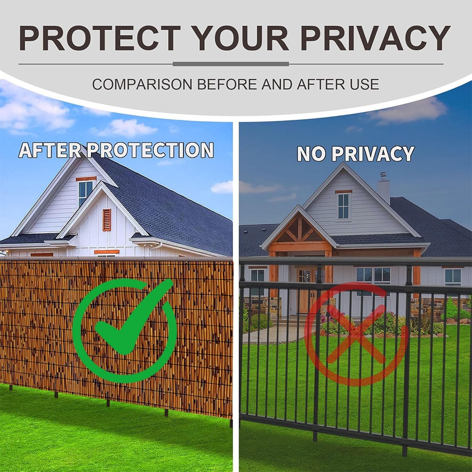 Natural Reed Fencing Rolls Privacy Fence Screen Bamboo Fence Balcony Privacy Screen Fence Reed Screen Curtain Reed Fence for Outdoor Backyard Patio Balcony(3.5x4ft(42.4x48.8in))