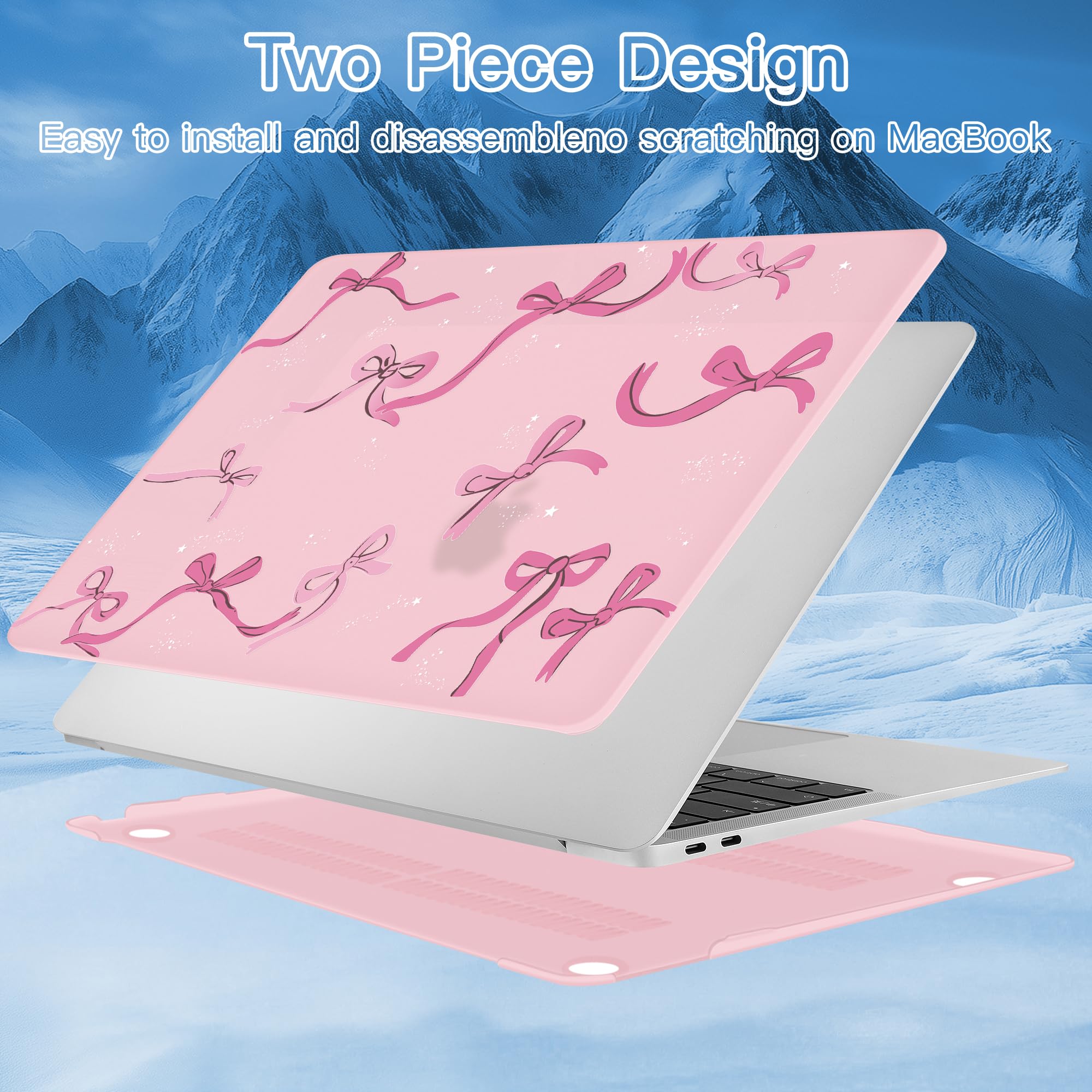Funda compatible con MacBook Air de 13 pulgadas 2021 2020 2019 2018 versión A2337 M1 A2179 A1932 con pantalla Retina y Touch ID, carcasa rígida de plástico y cubierta de teclado, lazo rosa tiza