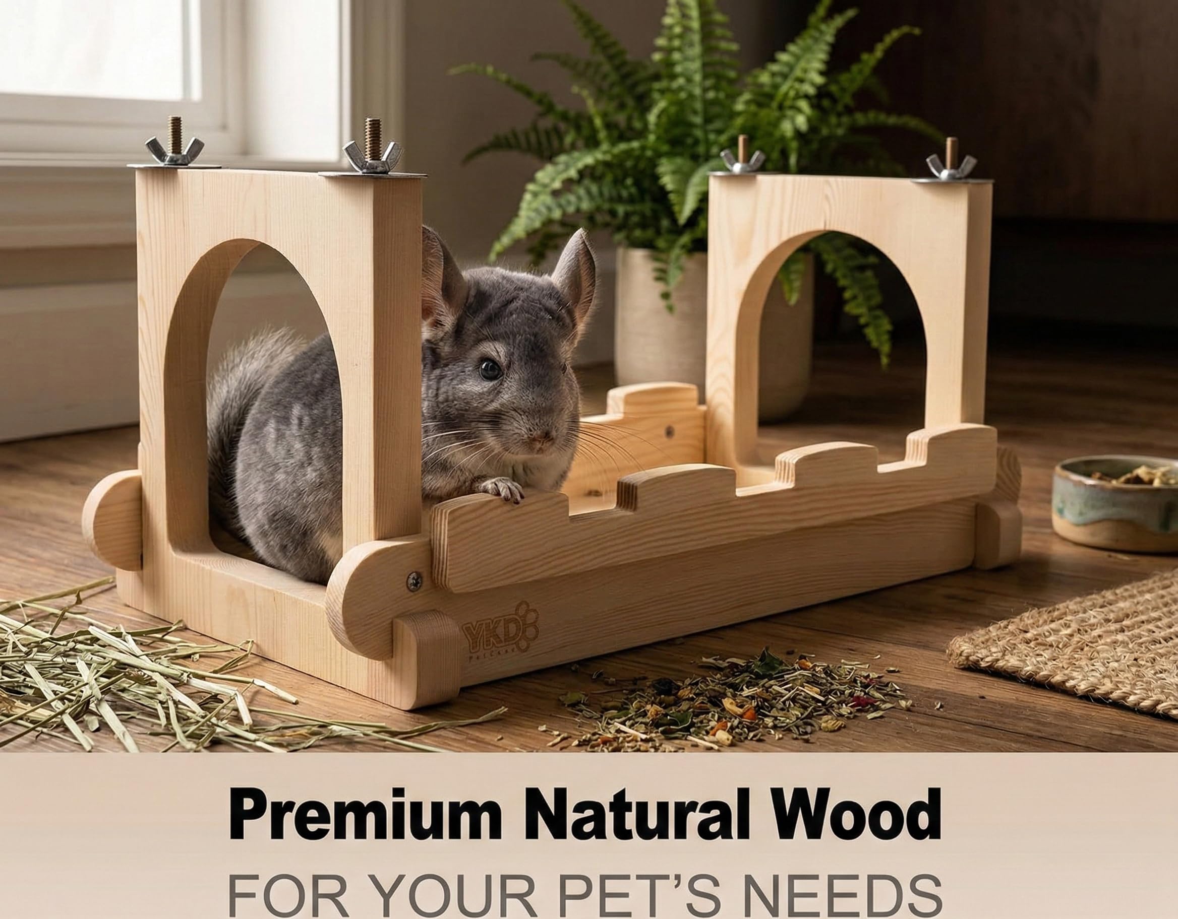YKD Chinchilla Holz Hängebrücke, Hängende Große Kleintier Holzbrücke Plattform, Kleintiere Lebensraum Spielzeug für Chinchillas Zuckergleiter Ratten Eichhörnchen