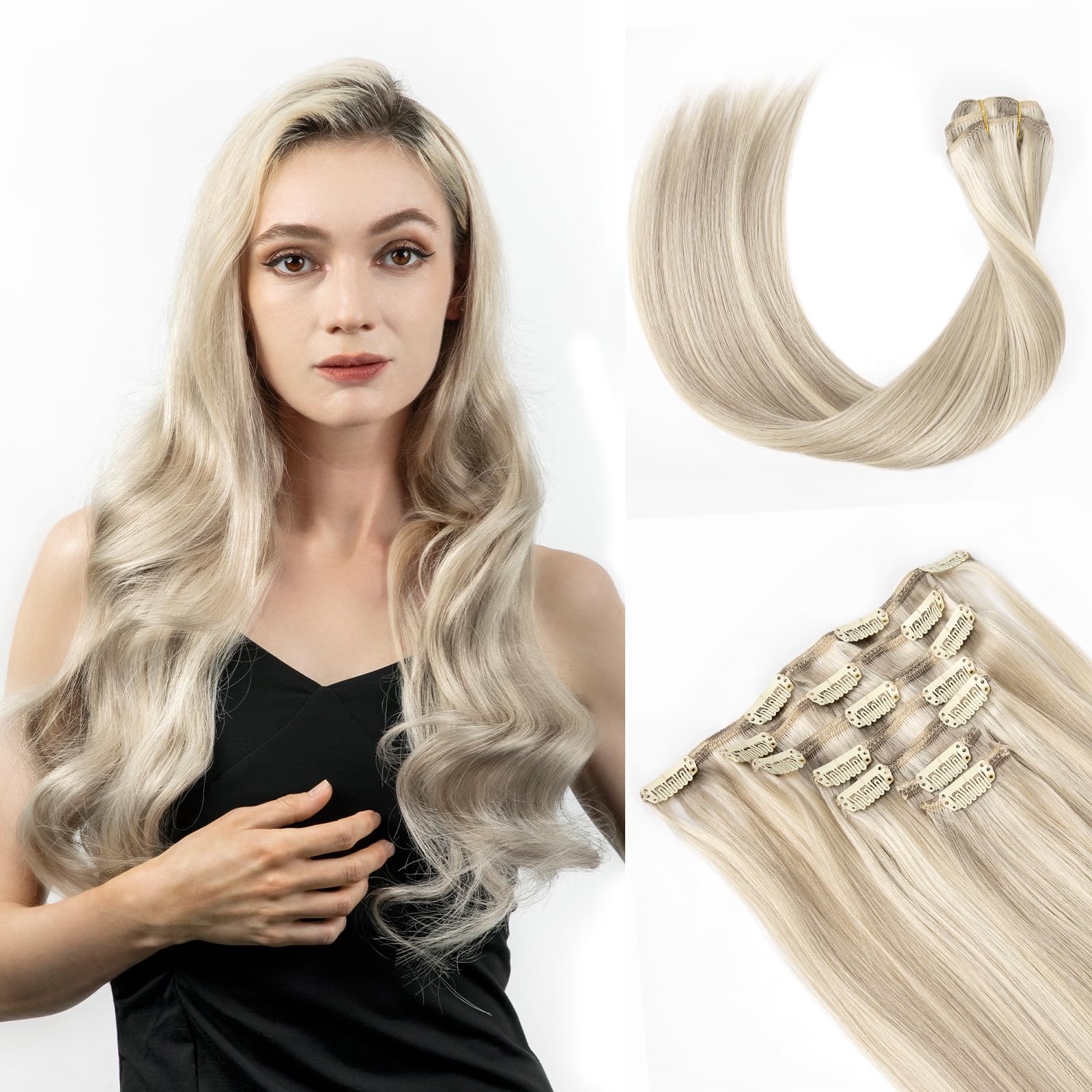 SOBEAUTY Hair Extensions Clip in, 100% Real Human Hair Extensions