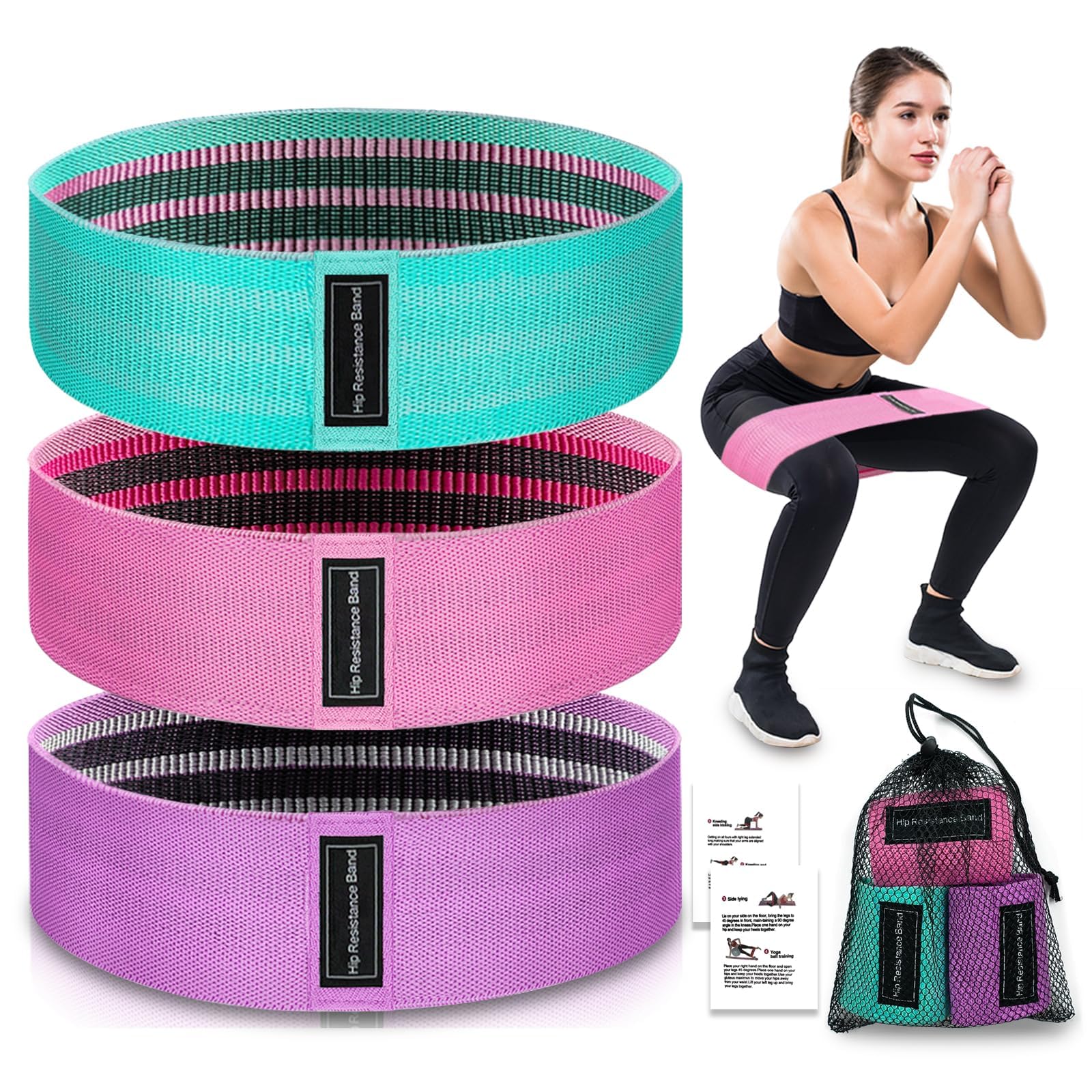 Stretch Exercise Bands, 3 Resistance Exercise Bands in Different Fabric Levels, Resistance Exercise Bands for Men and Women, Multicoloured Fabrics for Leg Strength Training, Rehabilitation and Yoga