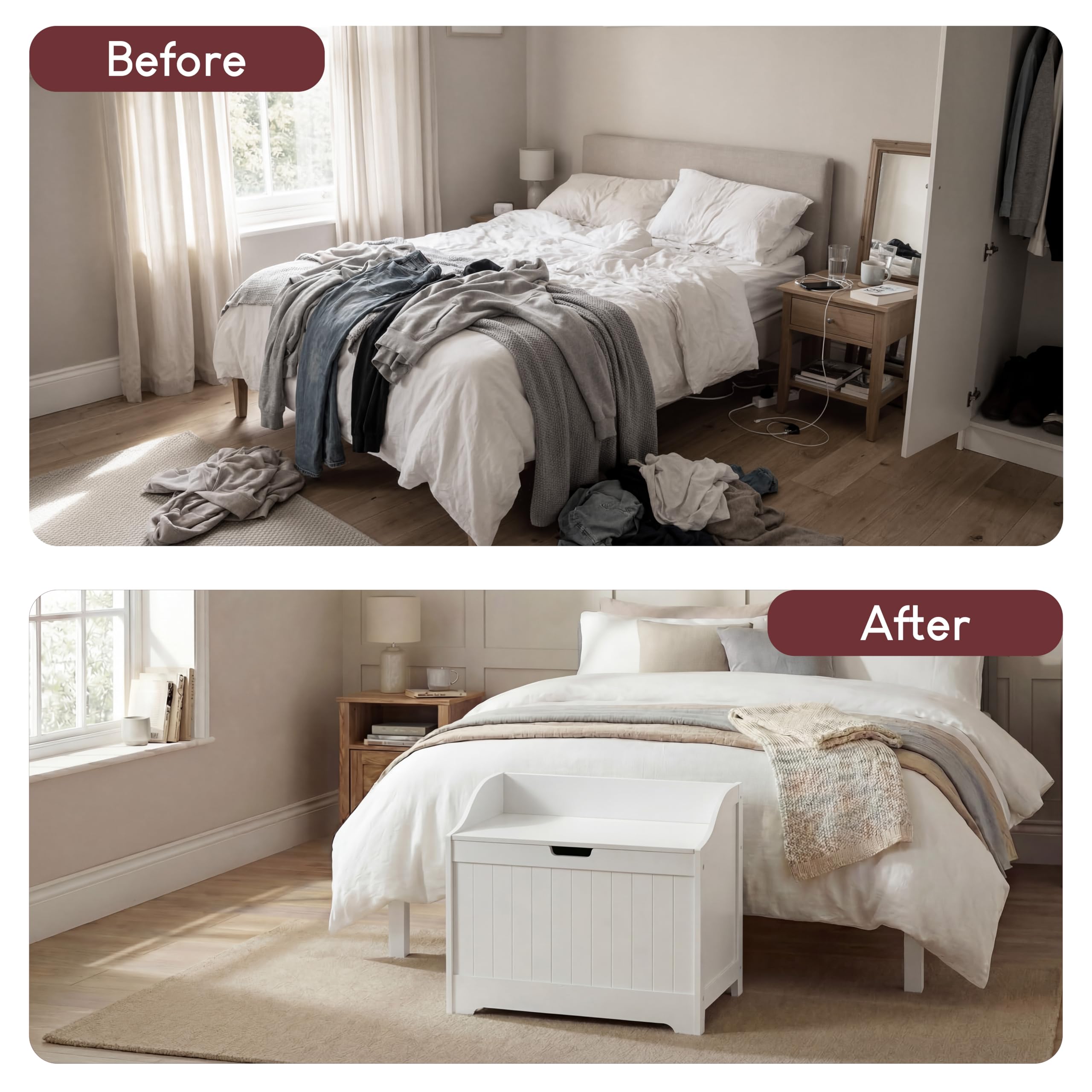 Home Discount Priano Meuble de Rangement pour Salle de Bain avec Panier en Bois Coffre à Linge 58 x 56 x 38 cm Blanc