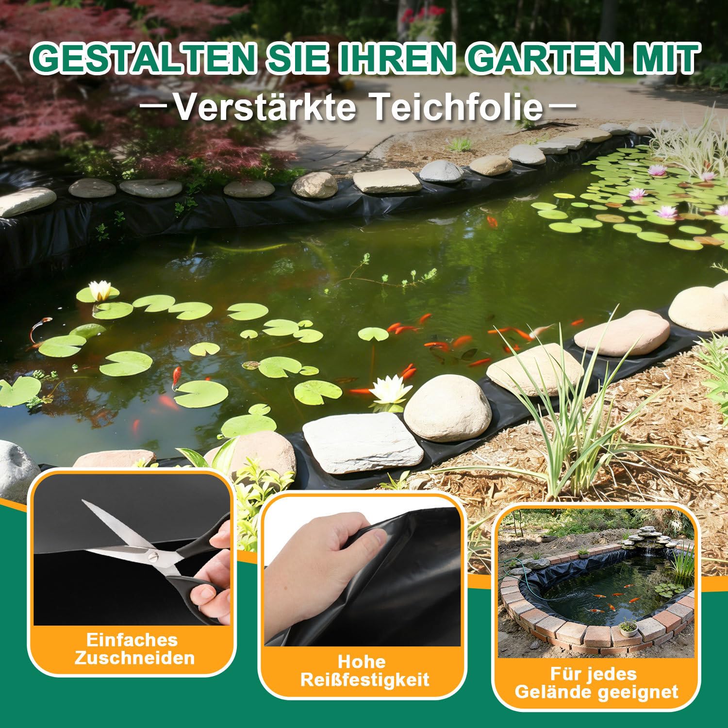 Teichfolie 4x6m, Schwarz 0,5mm HDPE, Großformatige Teichfolien für industrielle und Private Nutzung, ideal für Teiche, Becken und Landschaftsbau