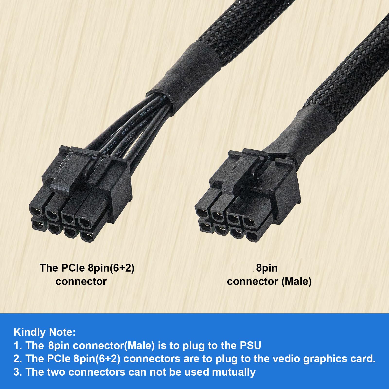 Xiatiaosann Câble Adaptateur PCIe 8 Broches Mâle Vers Double 8 Broches (6+2) Mâle - 18AWG - Pour Cartes Graphiques (Compatibilité Restreinte)