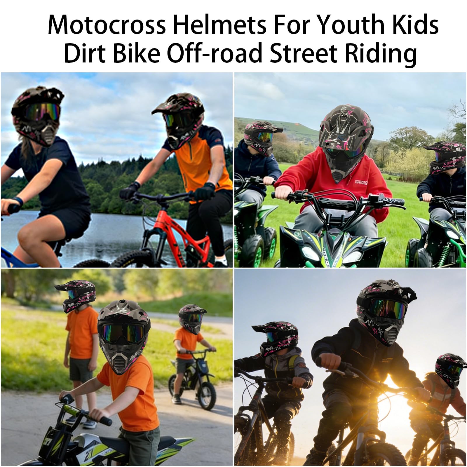 Crosshelm Kinder 5-15jährigen, MTB Downhill Motorradhelm, Mit Brillen Maske, Damen Herren Fullface Motocross Helm, Fürs Motocross Verwendet, Sondern Auch Für Quad- Und ATV-Fahrten