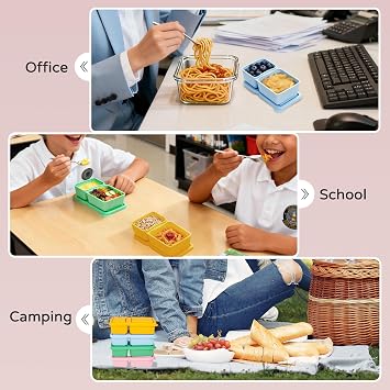 MACTANO 4 Pack Silicone Snack Containers with Lids, 10oz Dual Compartment