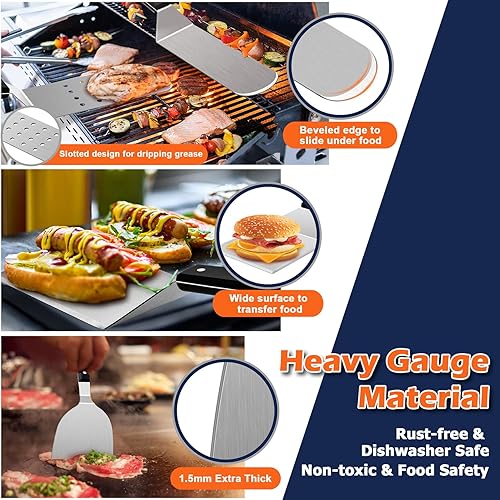 Miniatura 4 de Joyfair - Juego de 18 accesorios para parrilla, kit de espátula de acero inoxidable para barbacoa al aire libre Teppanyaki camping, incluye cúpula