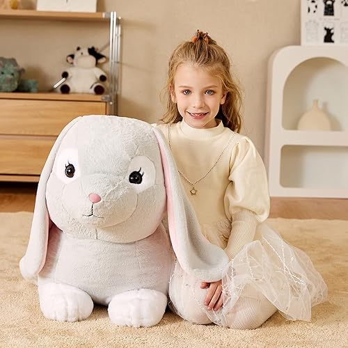Miniatura 2 de EARTHSOUND Juguete de peluche de conejo gigante, conejito realista grande, juguetes suaves de gran tamaño, lindo peluche enorme y esponjoso de gran