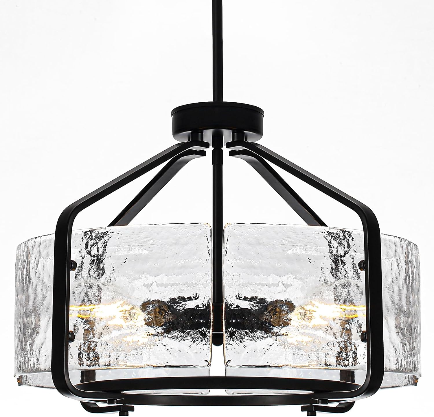 Luupyia 17.7 Inches Glass Drum Chandelier Black, 4Lights Modern Glass Chandelier, Height Adjustable Drum Chandeliers Crystal Pendant Light Dining Room Kitchen Entryway Chandeliers for Foyer