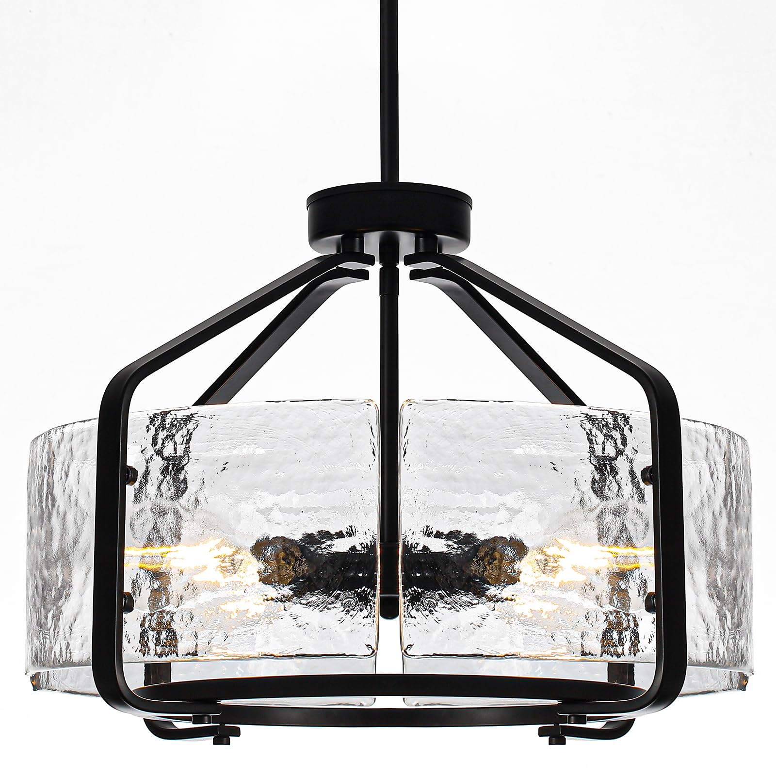 Luupyia 17.7 Inches Black and Crystal Chandelier, 4Lights Modern Glass Chandelier, Height Adjustable Drum Crystal Chandeliers Pendant Light Dining
