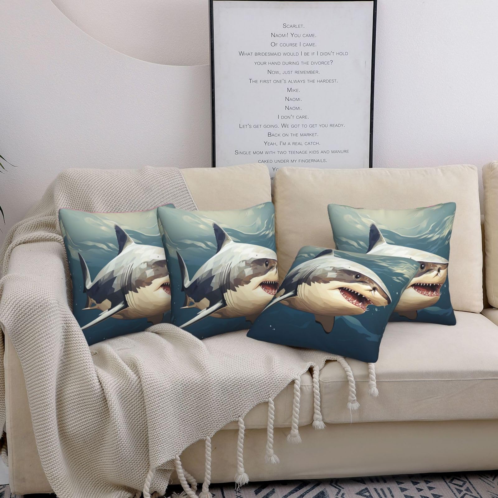 Housses de coussin carrées modernes motif requin rustique lot de 4