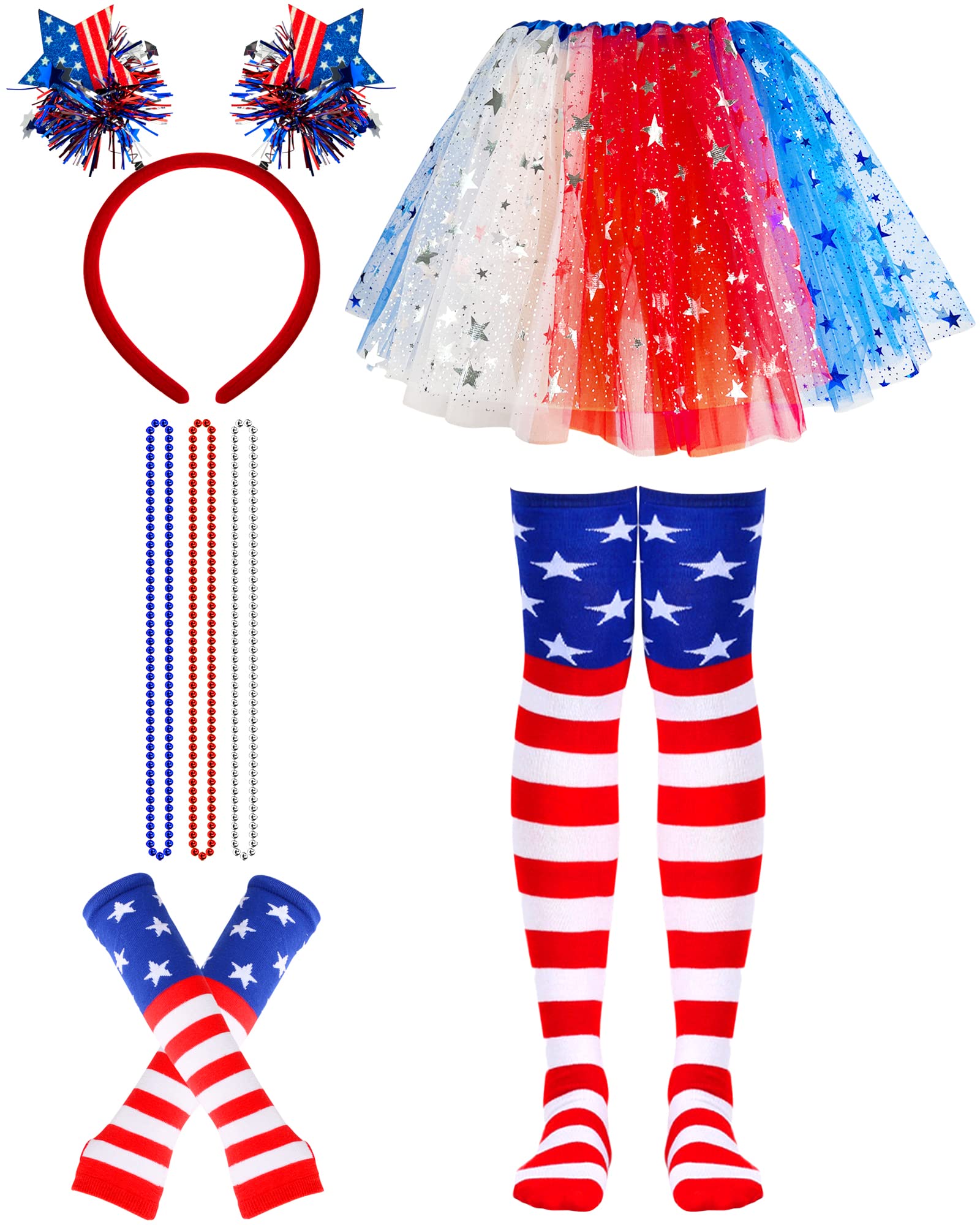 Hikkcos Red White and Blue Tutu 4th of July Costume Accessories Set Independence Day Costume Tutu Patriotic Skirt for Women Independence Day Flag Day