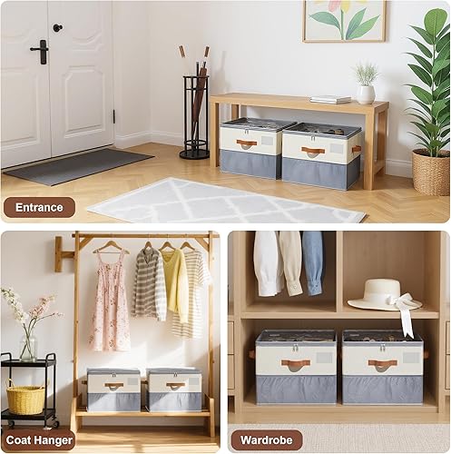 Miniatura 7 de Organizador de zapatos para armario, paquete de 2 contenedores plegables de almacenamiento de zapatos con cubierta transparente, contenedores