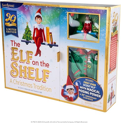 Miniatura 3 de The Elf on the Shelf A Christmas Tradition Limited 20th Anniversary Edition Box Set  Posable Boy Scout Elf con ojos azules, libro de cuentos y