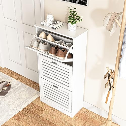 Miniatura 3 de VERYKE Zapatero independiente con 3 cajones, organizador de almacenamiento con puertas abatibles, asa y estante ajustable, todo de acero para