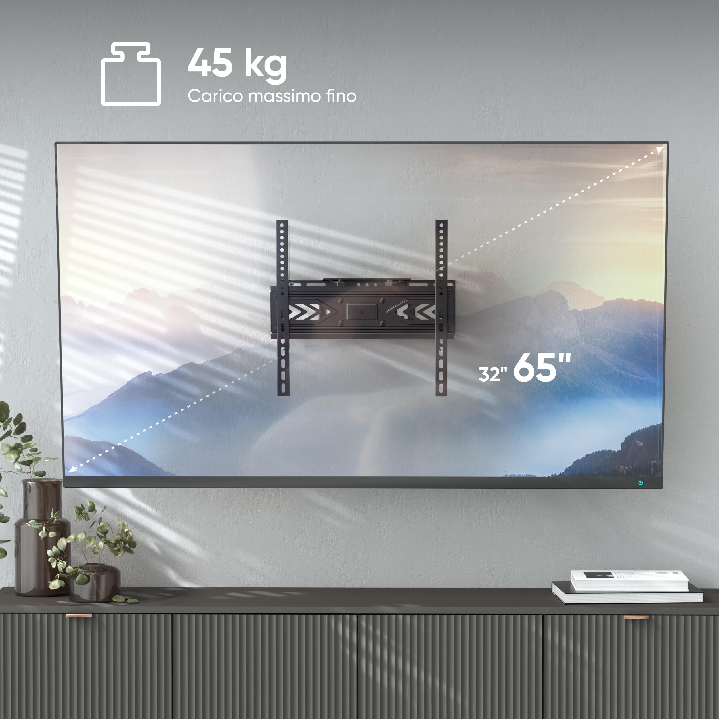 Supporto da Parete per TV da 32 a 65 pollici - Staffa Porta TV con Peso fino a 45 kg - Supporto per TV a Muro con VESA 100x100-400x400 / Staffa per TV Muro Girevole e Inclinato STE644-B Nero