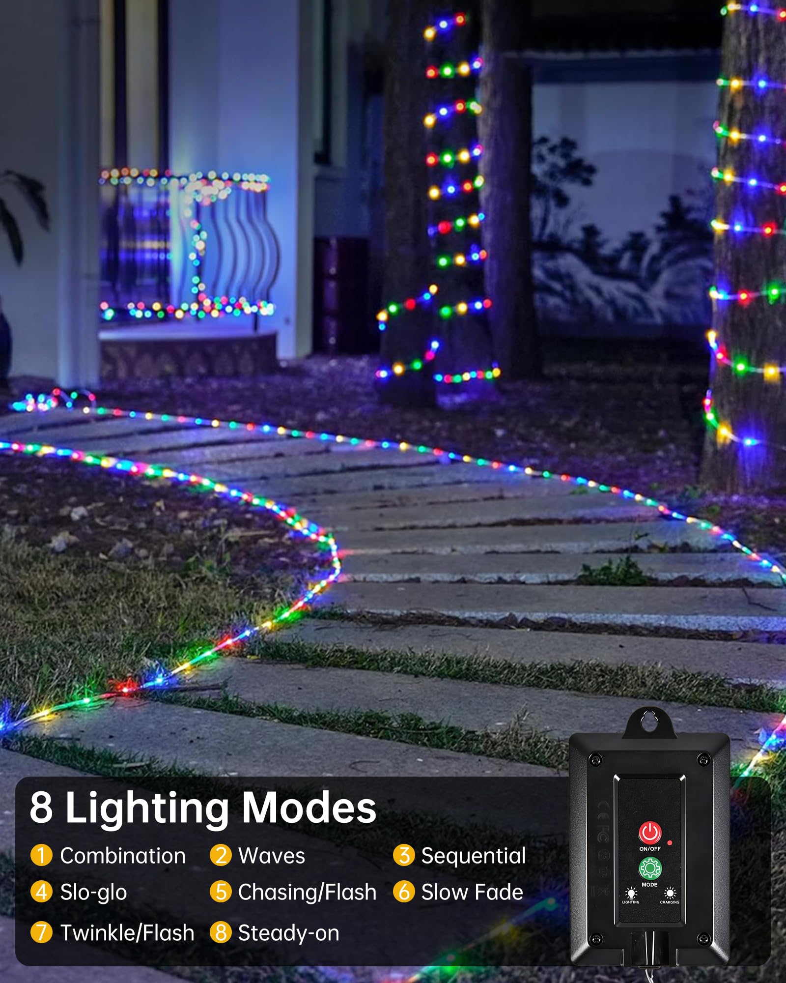 MERRIMAX M Tira de luces solares para exteriores, 200 luces LED solares de 72 pies, impermeables, 8 modos, luces solares de tubo para exteriores, para decoración de árboles, patio, piscina, terraza