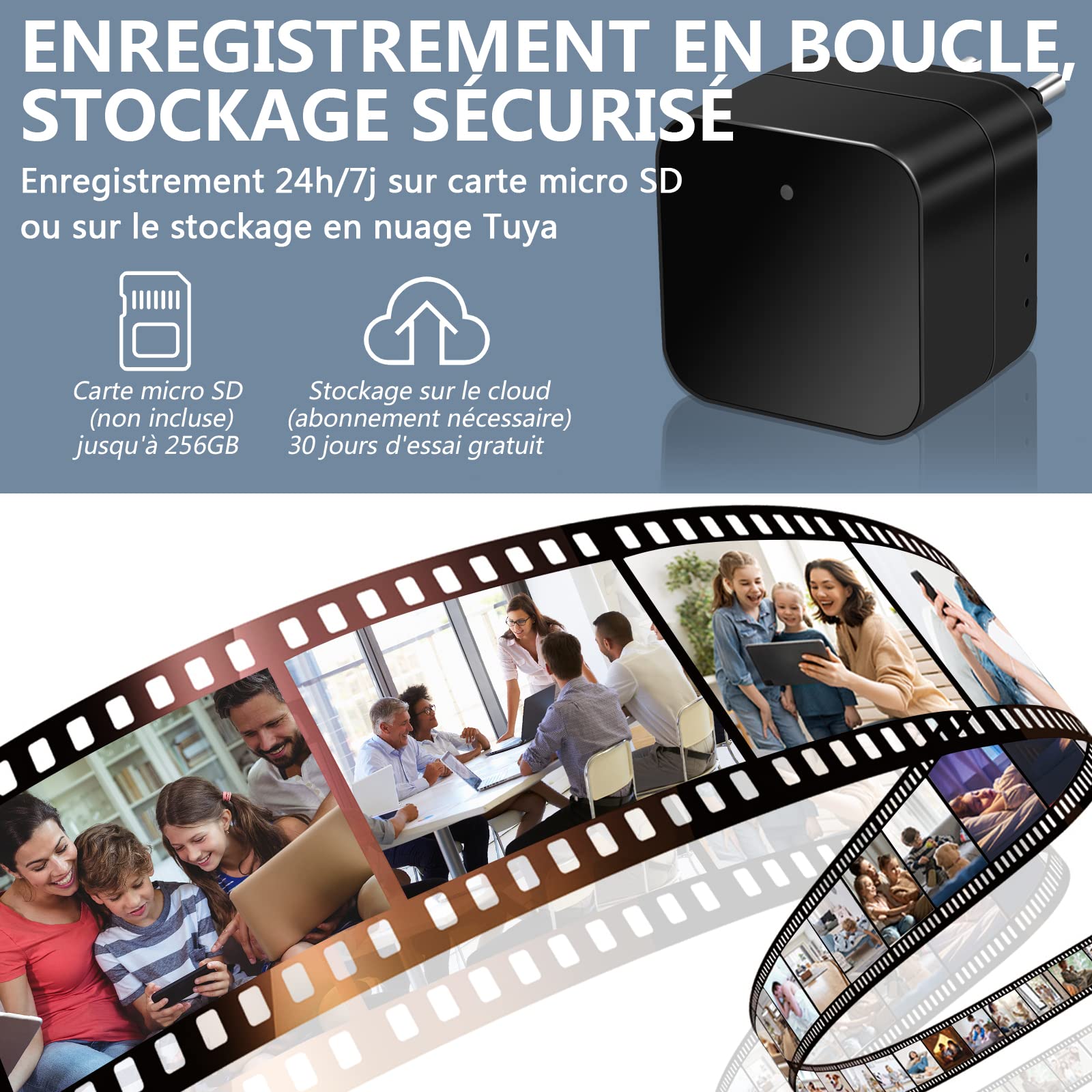Caméra Espion WiFi 5G, Mini Caméra Cachée sans Fil 1080P HD, USB Chargeur Micro Espion Enregistreur de Surveillance Camera Miniature a Distance avec Détection de Mouvement