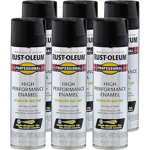 Rust-Oleum 7578838-6PK Professional High Performance Enamel Spray Paint, 15 Oz, Flat Black, 6 Pack