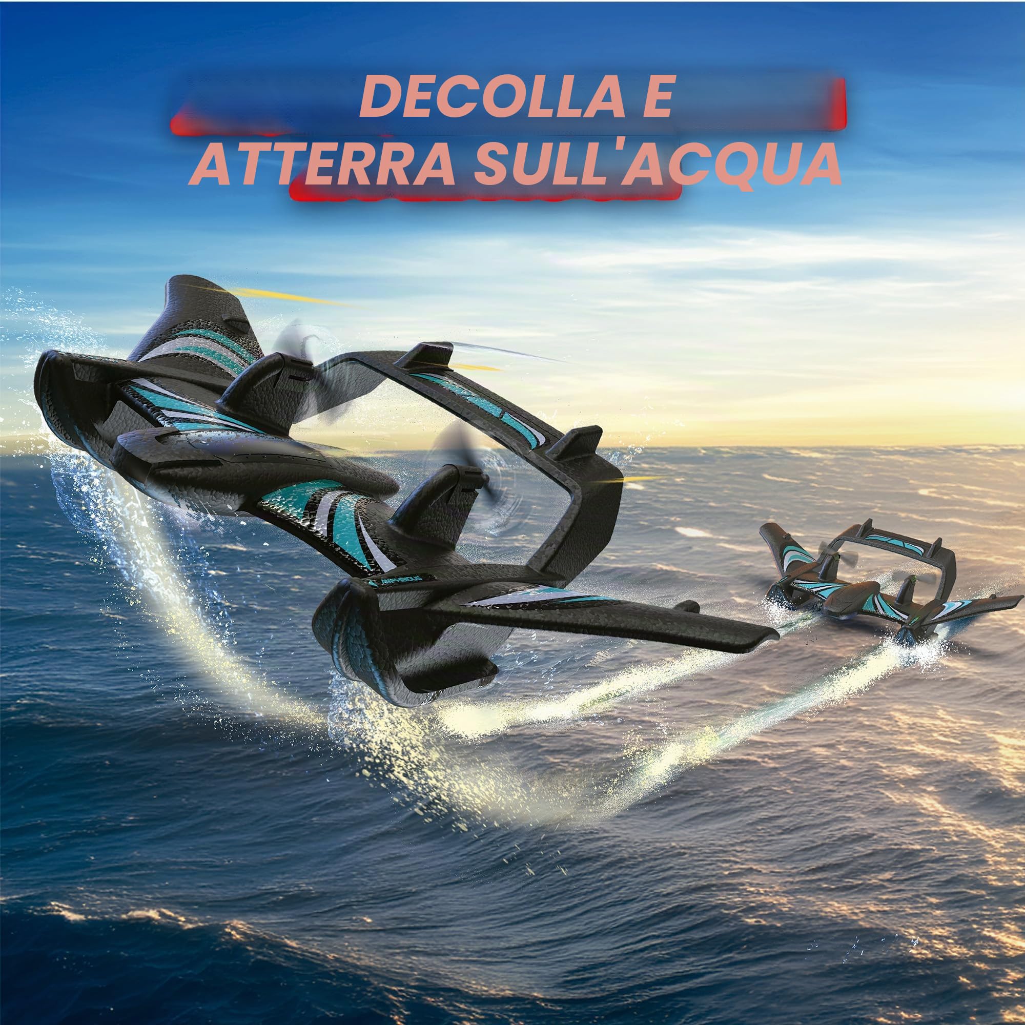 Bizak Aqua Wingz Aereo RC con luci a LED, decollo in acqua o terra, schiuma EPP resistente, +10 anni, (62004498)