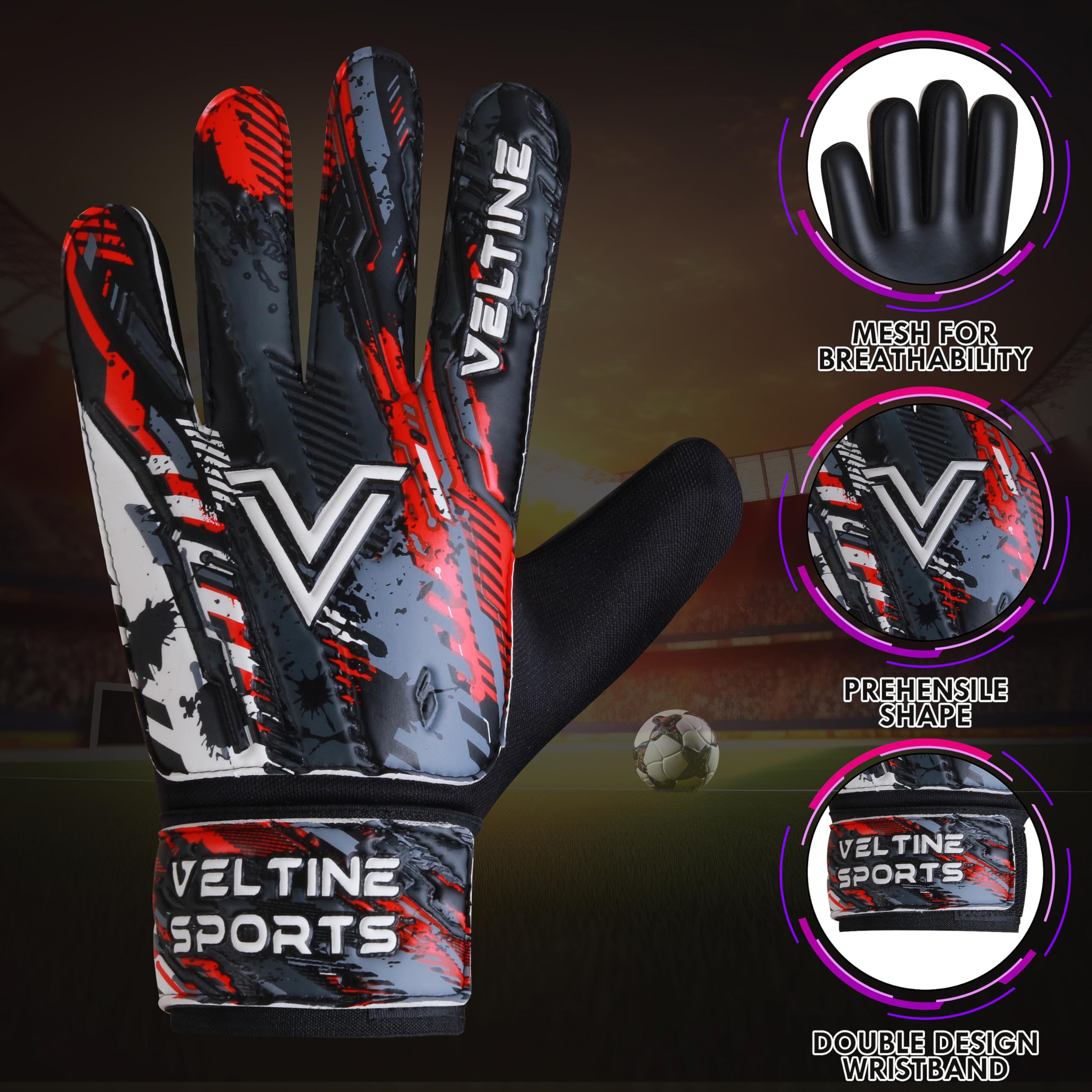 Guantes de portero de fútbol para niños, jóvenes y adultos, guantes de portero de fútbol con doble protección de muñeca y látex de 4 mm, antideslizante, agarre fuerte en la palma