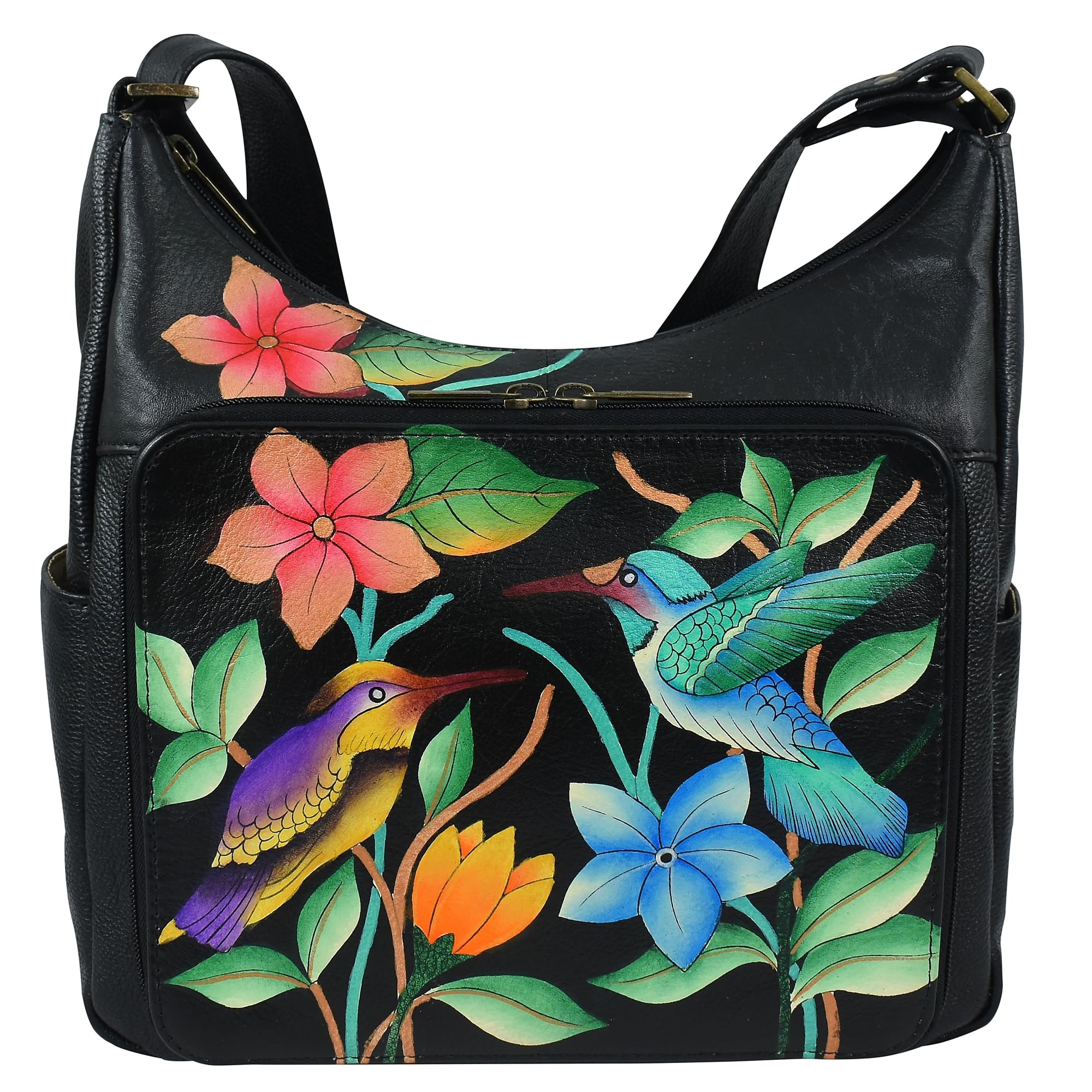 zippered multi-compartment leather organizer for women